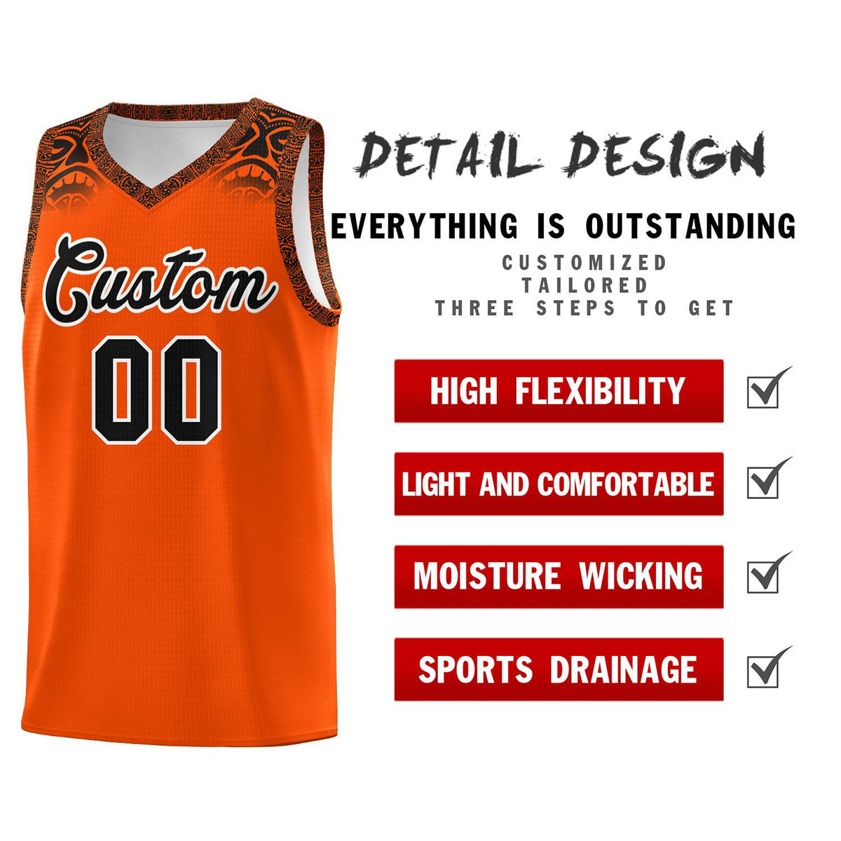 Custom Orange Black Personalized Indians Print Kits Sports Uniform Basketball Jersey|KXKSHOP