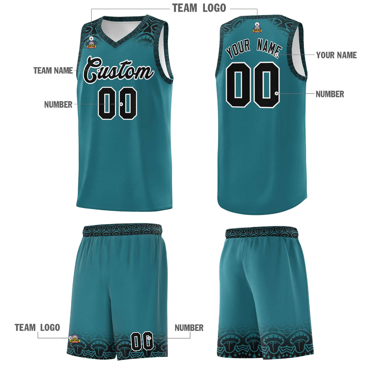 Custom Aqua Black Personalized Indians Print Kits Sports Uniform Basketball Jersey|KXKSHOP