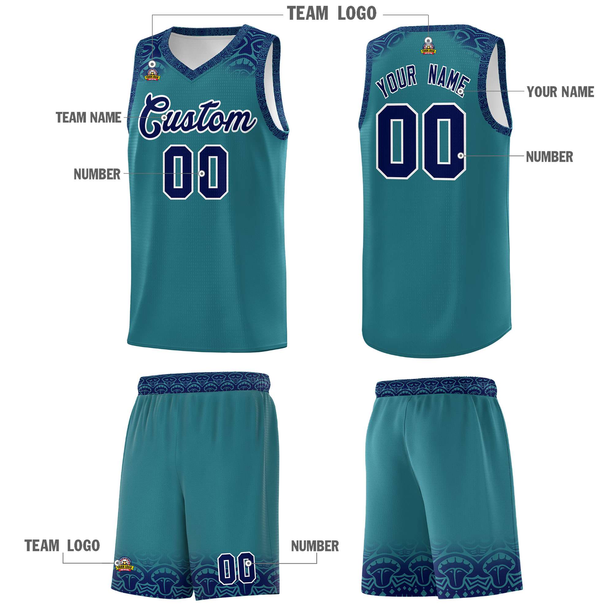 Custom Aqua Royal Personalized Indians Print Kits Sports Uniform Basketball Jersey|KXKSHOP