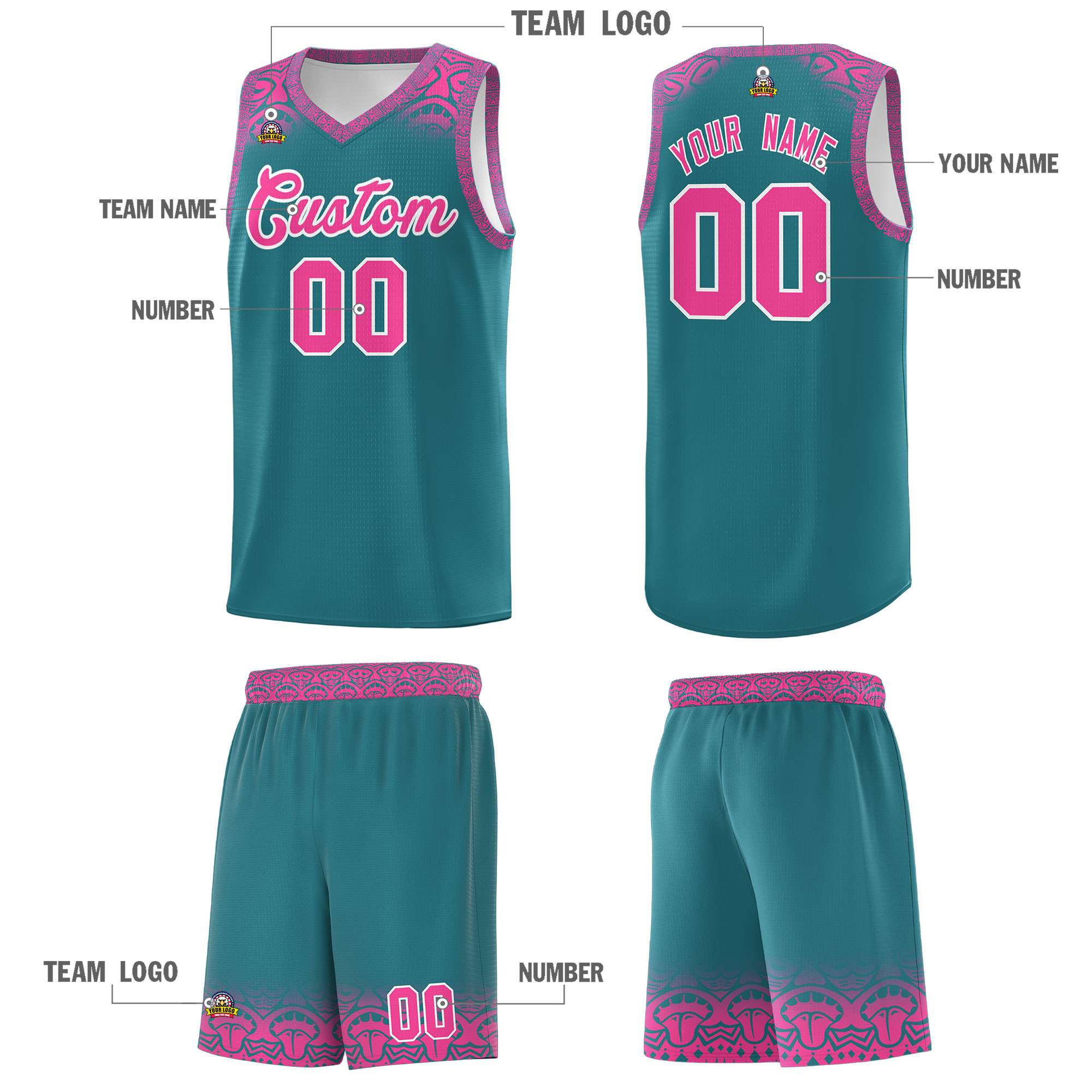 Custom Aqua Pink Personalized Indians Print Kits Sports Uniform Basketball Jersey|KXKSHOP