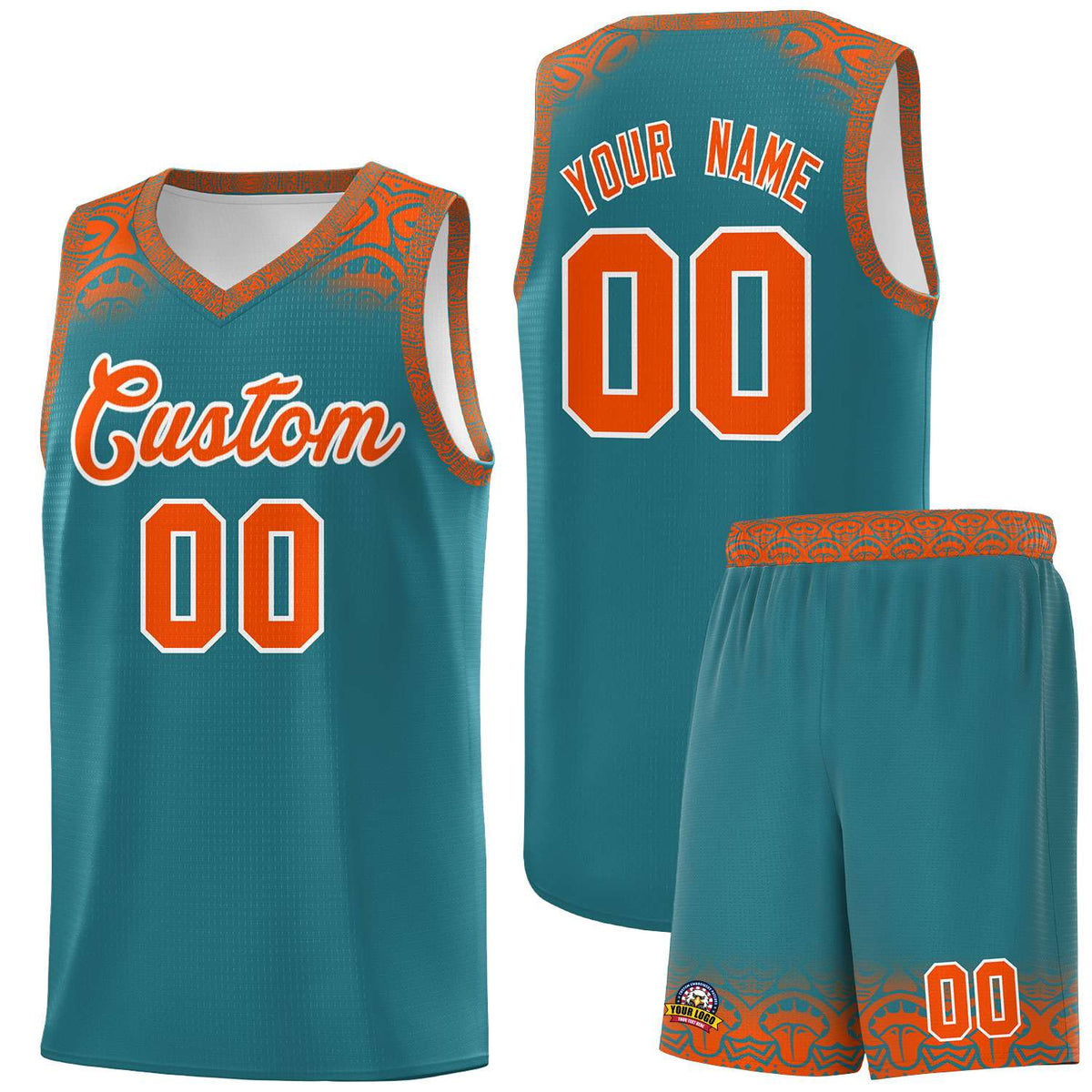 Custom Aqua Orange Personalized Indians Print Kits Sports Uniform Basketball Jersey|KXKSHOP