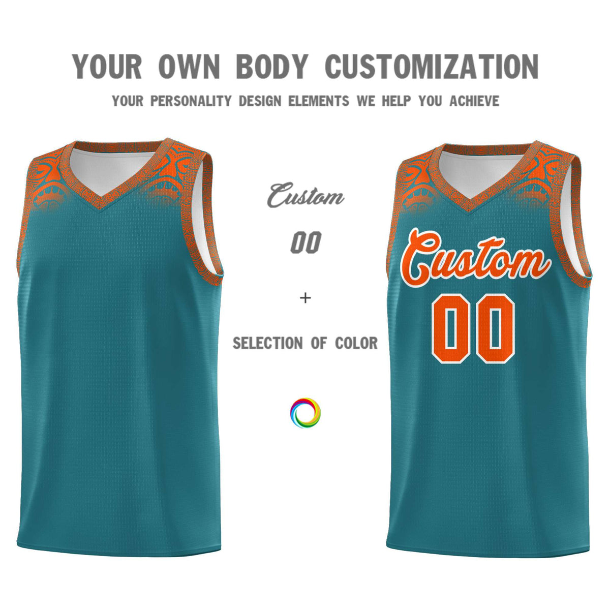 Custom Aqua Orange Personalized Indians Print Kits Sports Uniform Basketball Jersey|KXKSHOP
