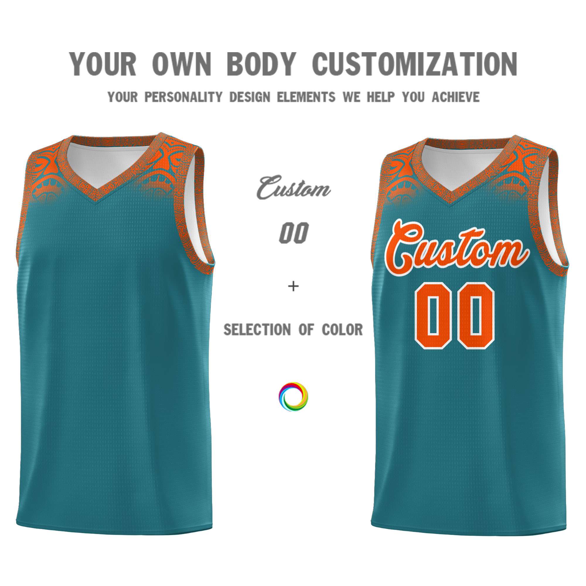 Custom Aqua Orange Personalized Indians Print Kits Sports Uniform Basketball Jersey|KXKSHOP