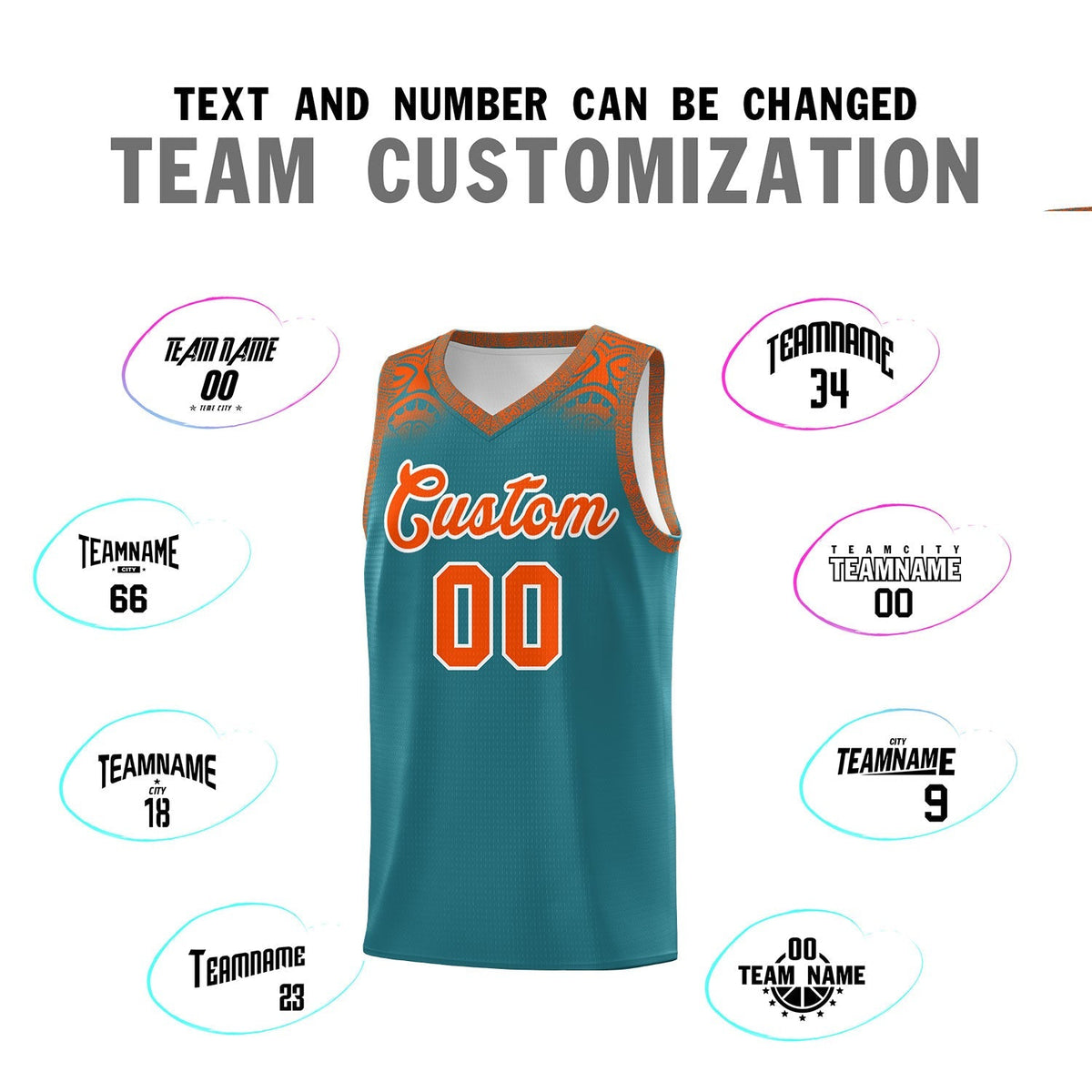 Custom Aqua Orange Personalized Indians Print Kits Sports Uniform Basketball Jersey|KXKSHOP