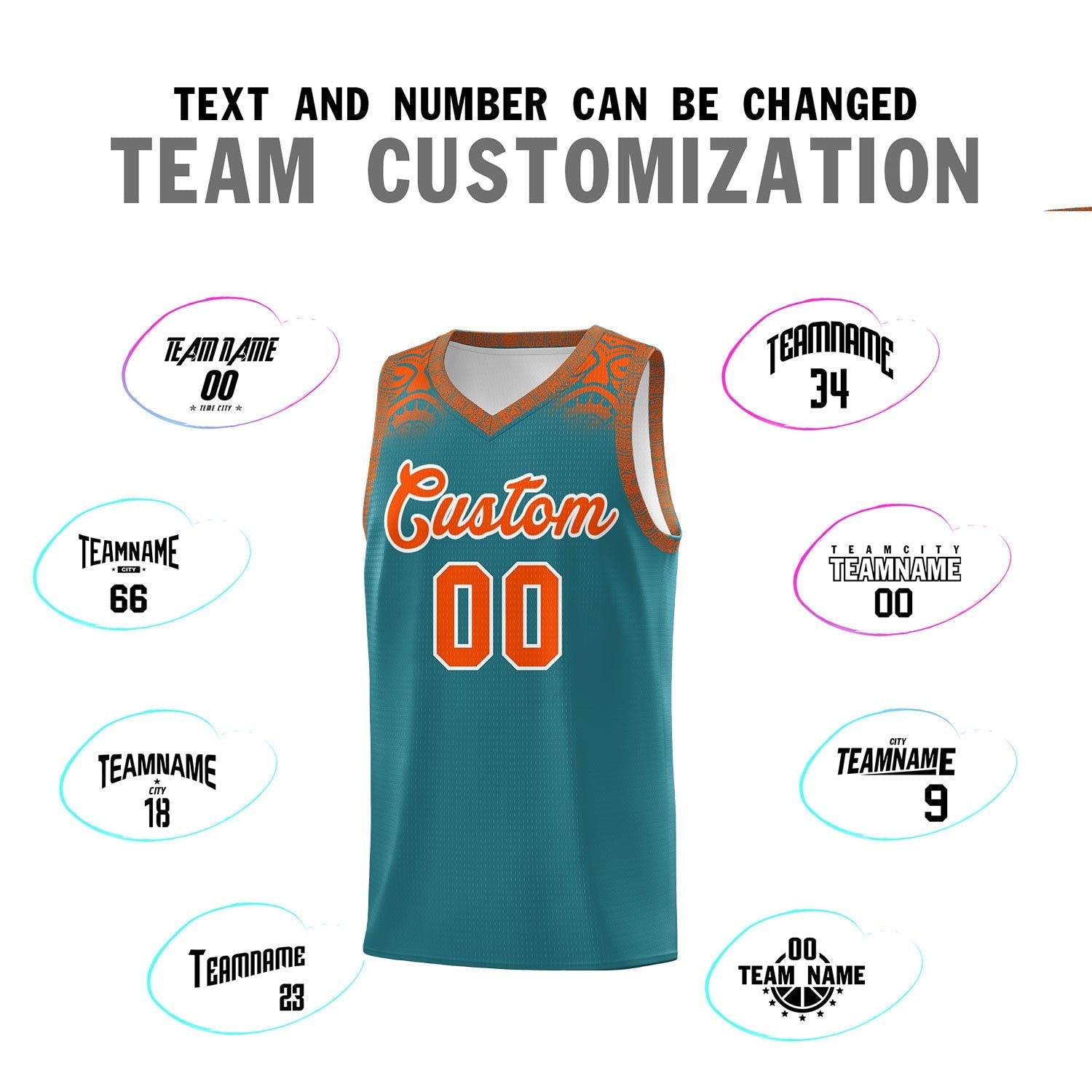 Custom Aqua Orange Personalized Indians Print Kits Sports Uniform Basketball Jersey|KXKSHOP