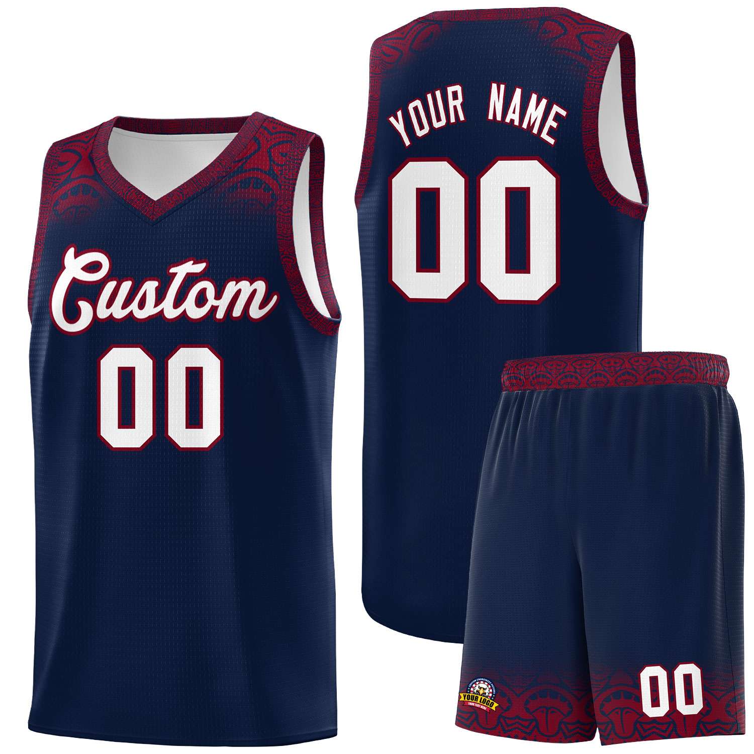 Custom Navy Crimson Personalized Indians Print Kits Sports Uniform Basketball Jersey|KXKSHOP