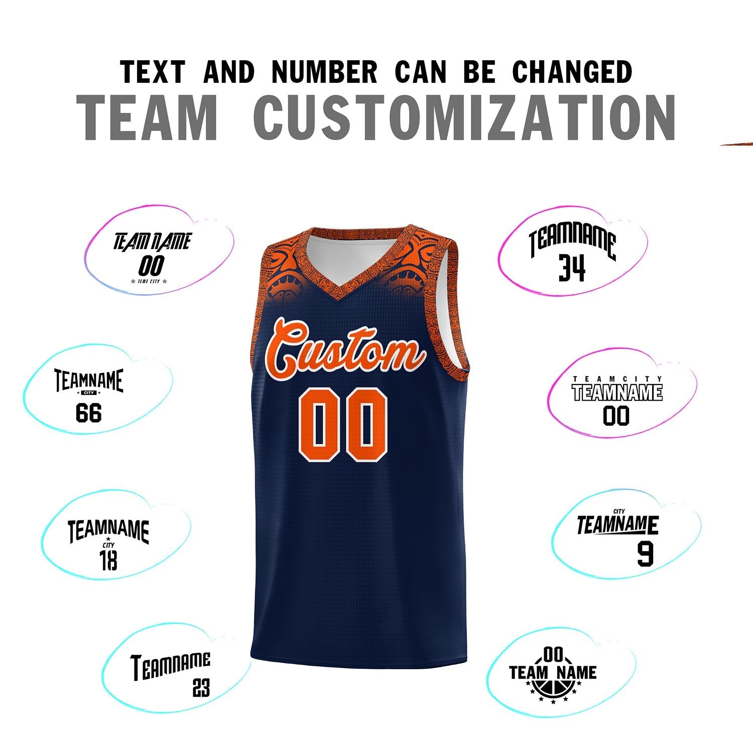 Custom Navy Orange Personalized Indians Print Kits Sports Uniform Basketball Jersey|KXKSHOP