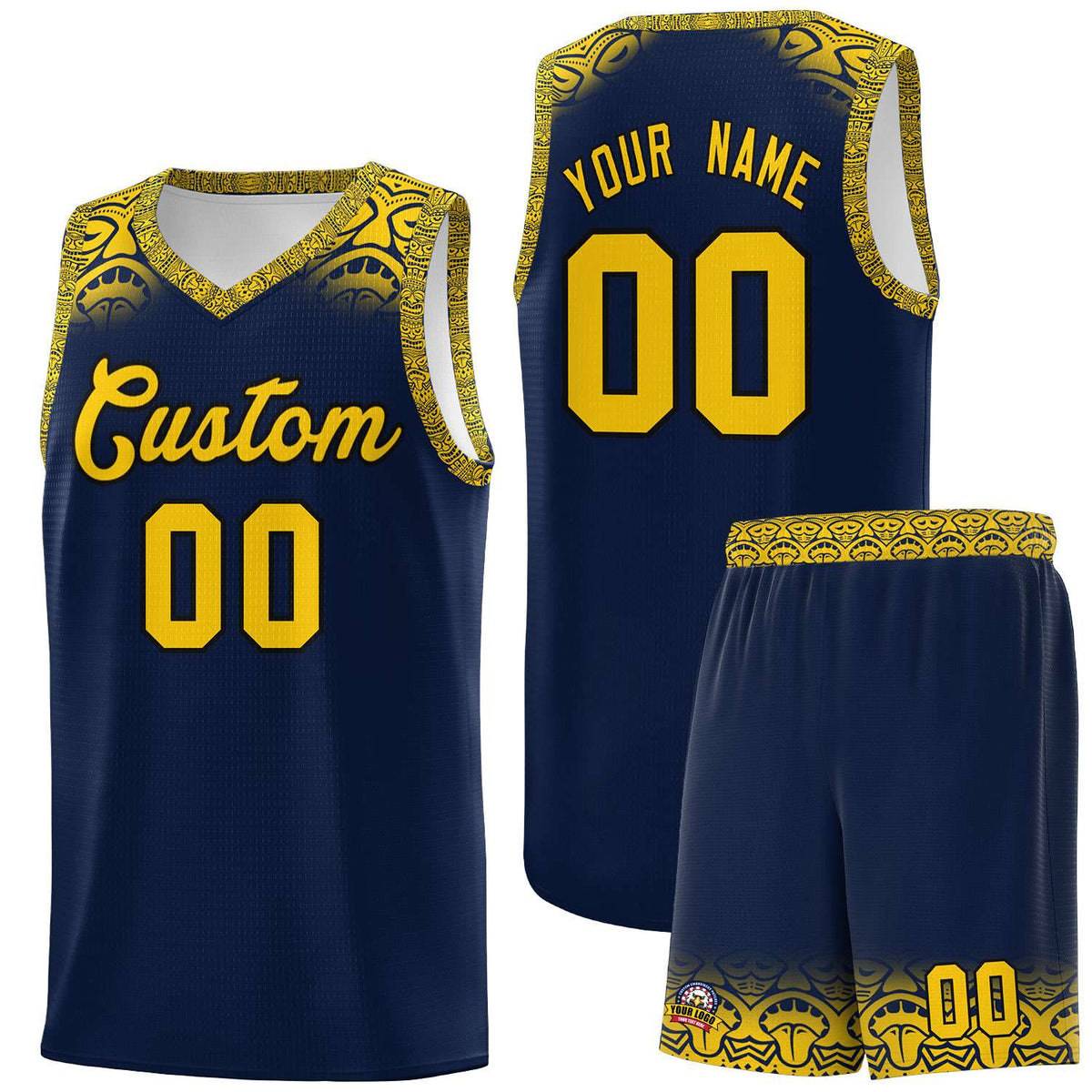 Custom Navy Gold Personalized Indians Print Kits Sports Uniform Basketball Jersey|KXKSHOP