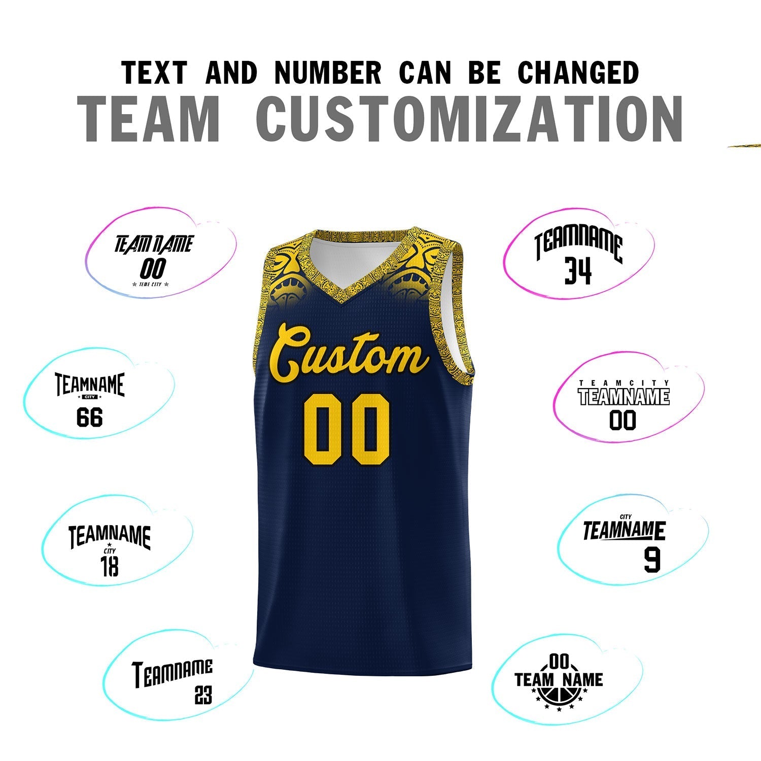 Custom Navy Gold Personalized Indians Print Kits Sports Uniform Basketball Jersey|KXKSHOP