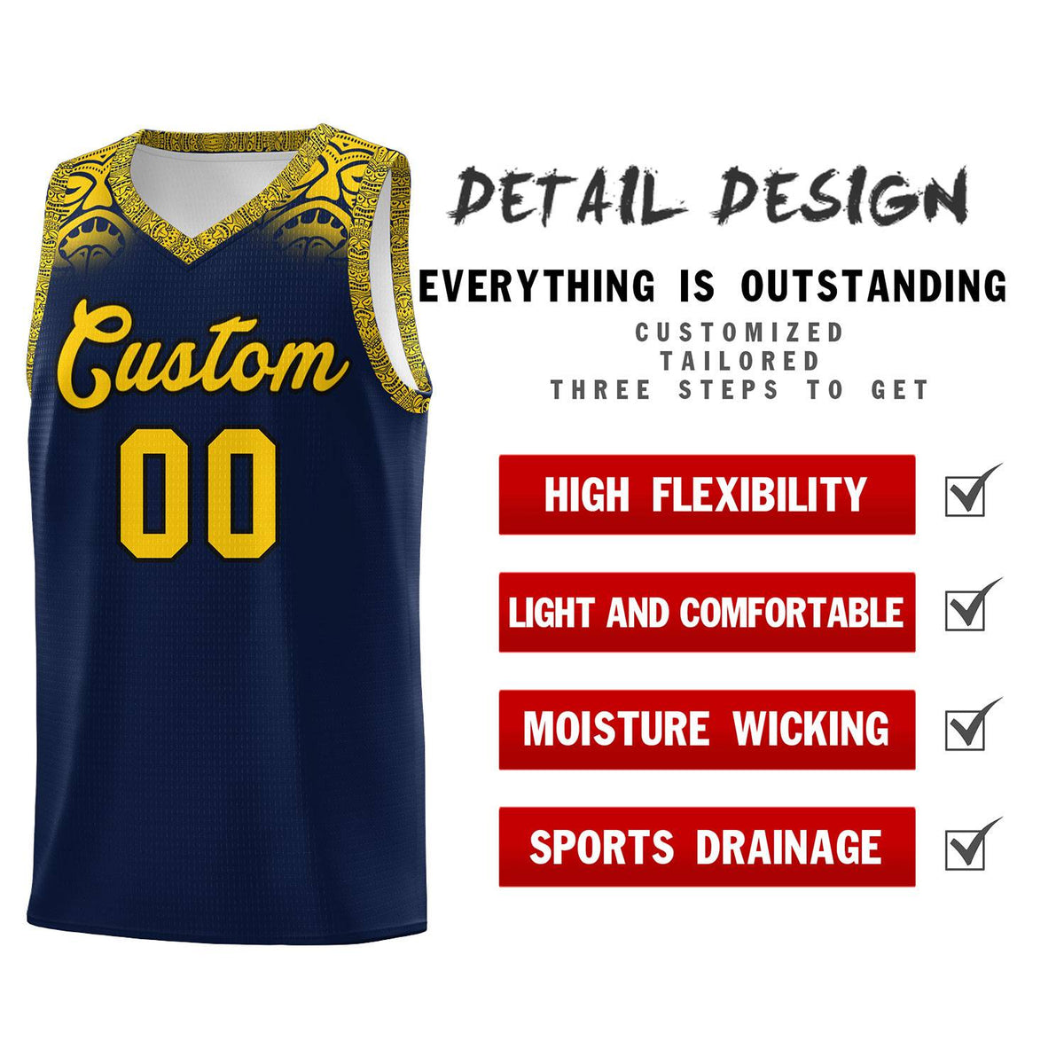 Custom Navy Gold Personalized Indians Print Kits Sports Uniform Basketball Jersey|KXKSHOP