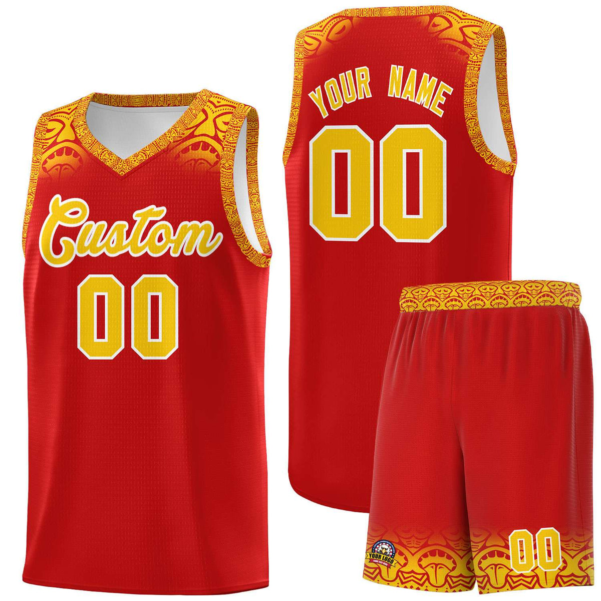 Custom Red Gold Personalized Indians Print Kits Sports Uniform Basketball Jersey|KXKSHOP