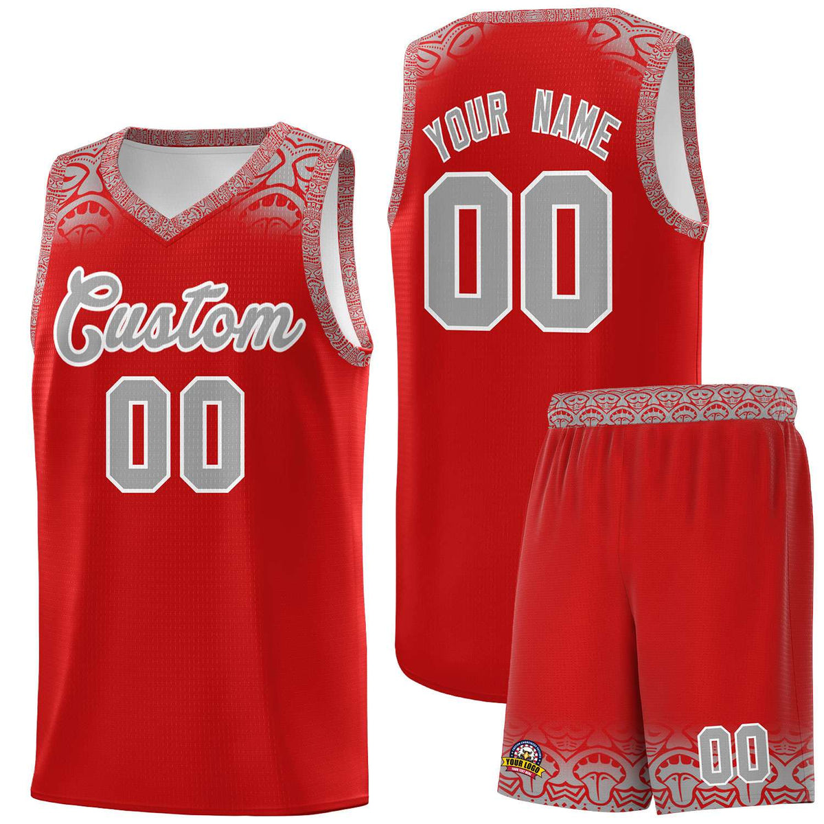 Custom Red Gray Personalized Indians Print Kits Sports Uniform Basketball Jersey|KXKSHOP