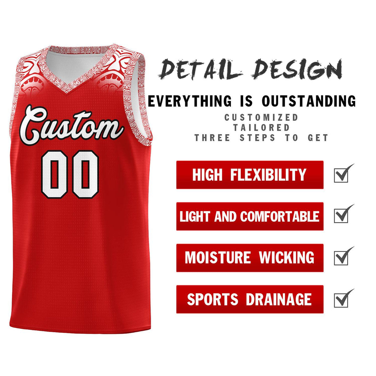 Custom Red White Personalized Indians Print Kits Sports Uniform Basketball Jersey|KXKSHOP