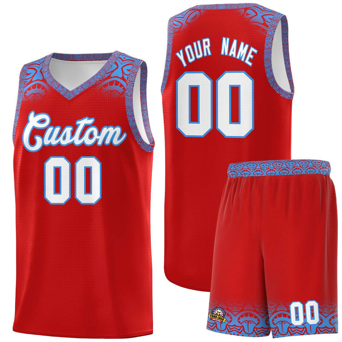 Custom Red Powder Blue Personalized Indians Print Kits Sports Uniform Basketball Jersey|KXKSHOP