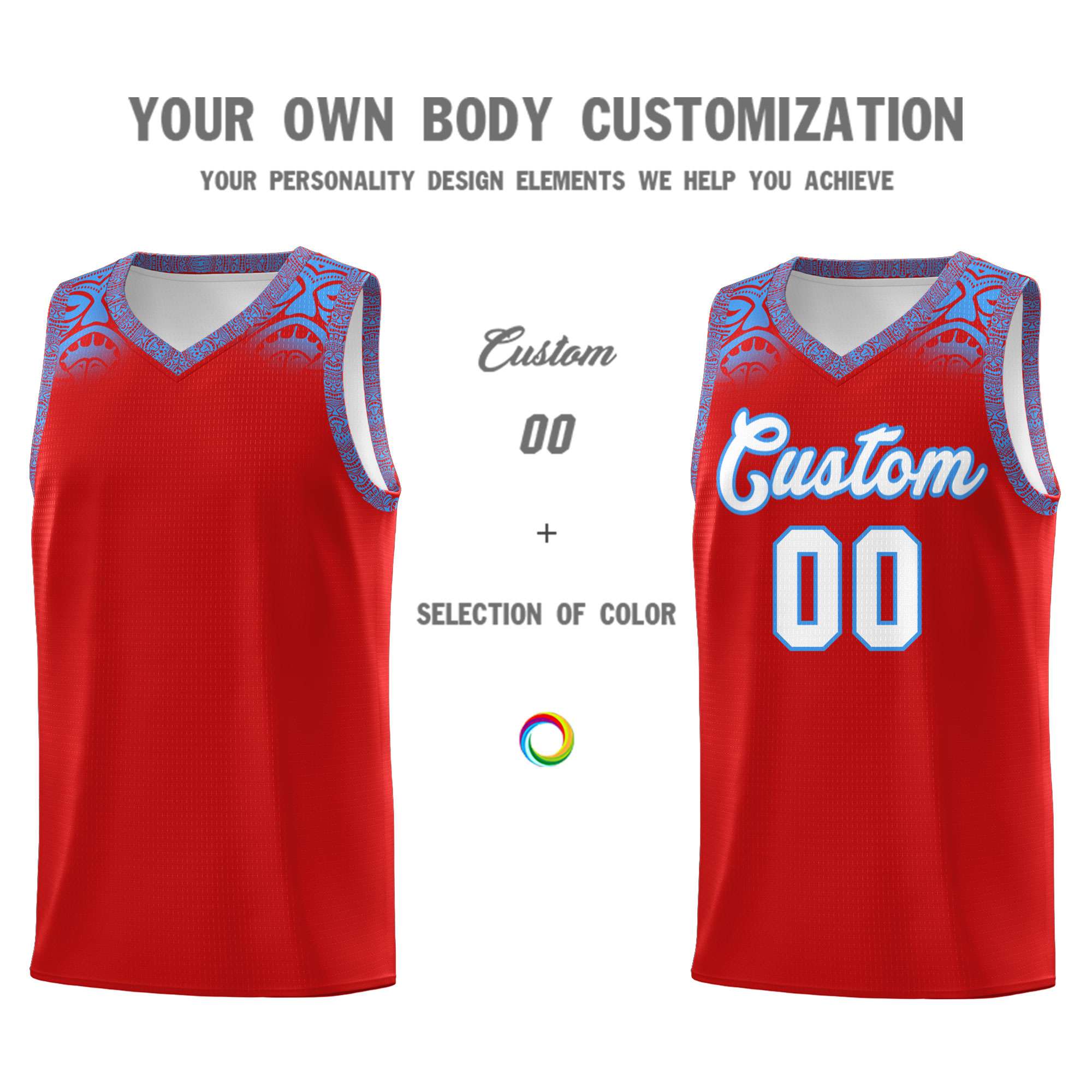 Custom Red Powder Blue Personalized Indians Print Kits Sports Uniform Basketball Jersey|KXKSHOP