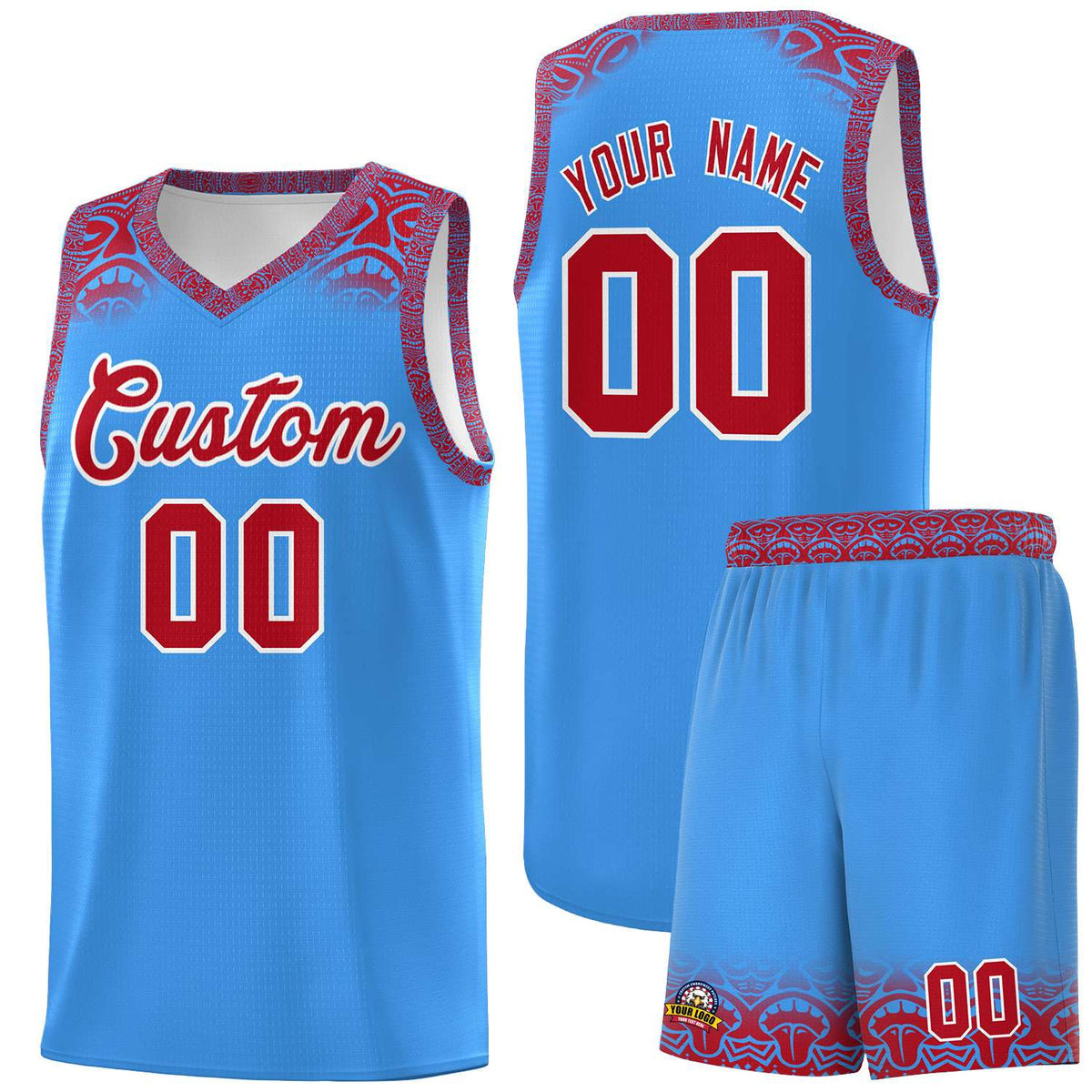 Custom Powder Blue Red Personalized Indians Print Kits Sports Uniform Basketball Jersey|KXKSHOP
