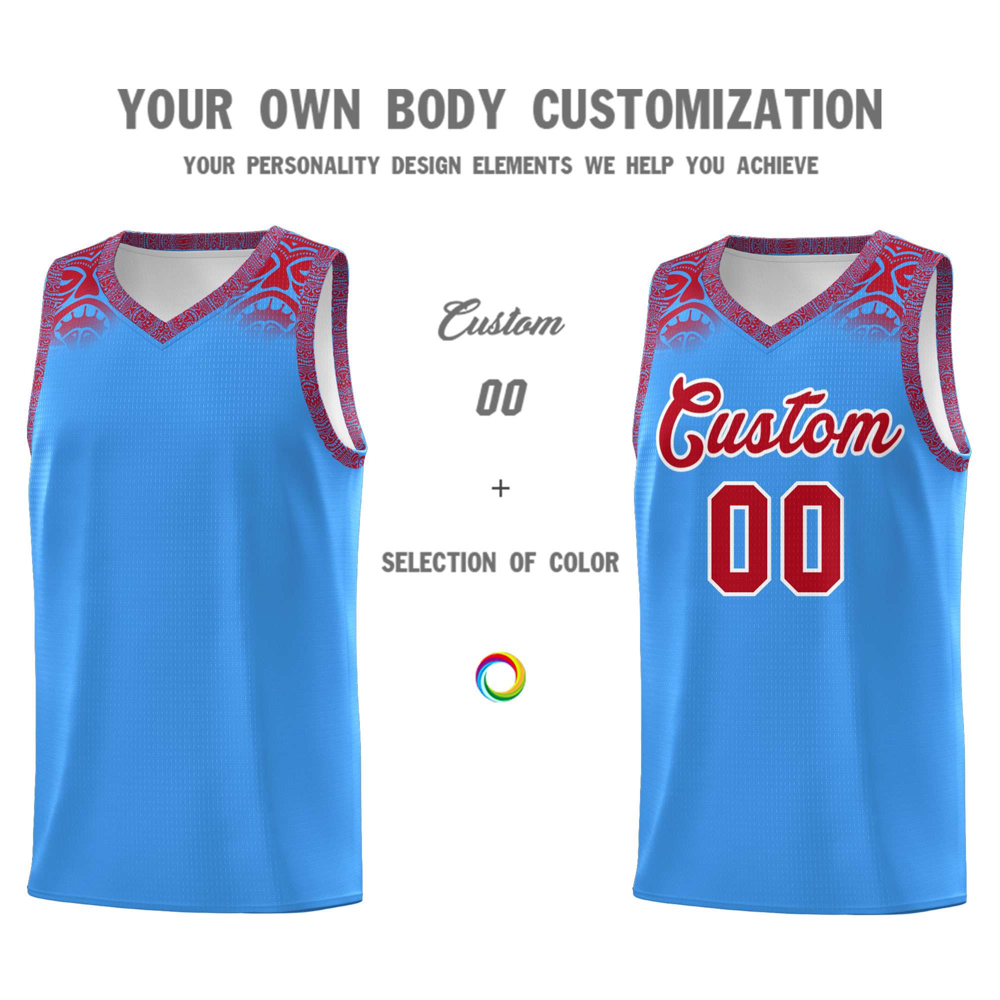 Custom Powder Blue Red Personalized Indians Print Kits Sports Uniform Basketball Jersey|KXKSHOP