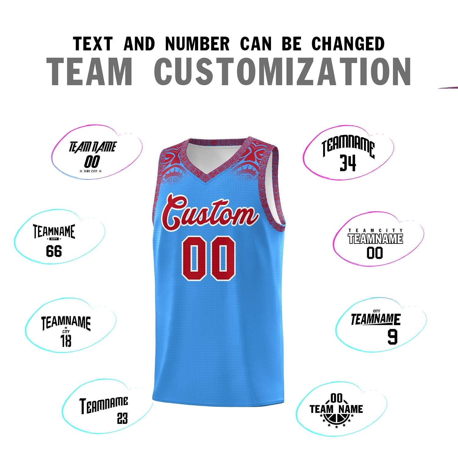 Custom Powder Blue Red Personalized Indians Print Kits Sports Uniform Basketball Jersey|KXKSHOP