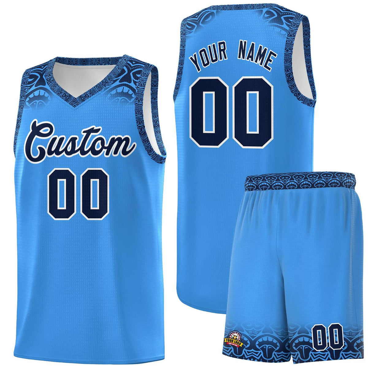 Custom Powder Blue Black Personalized Indians Print Kits Sports Uniform Basketball Jersey|KXKSHOP