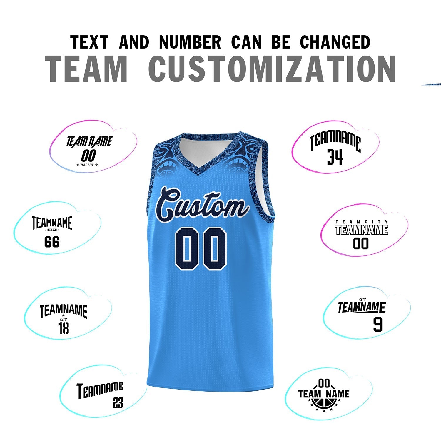 Custom Powder Blue Black Personalized Indians Print Kits Sports Uniform Basketball Jersey|KXKSHOP