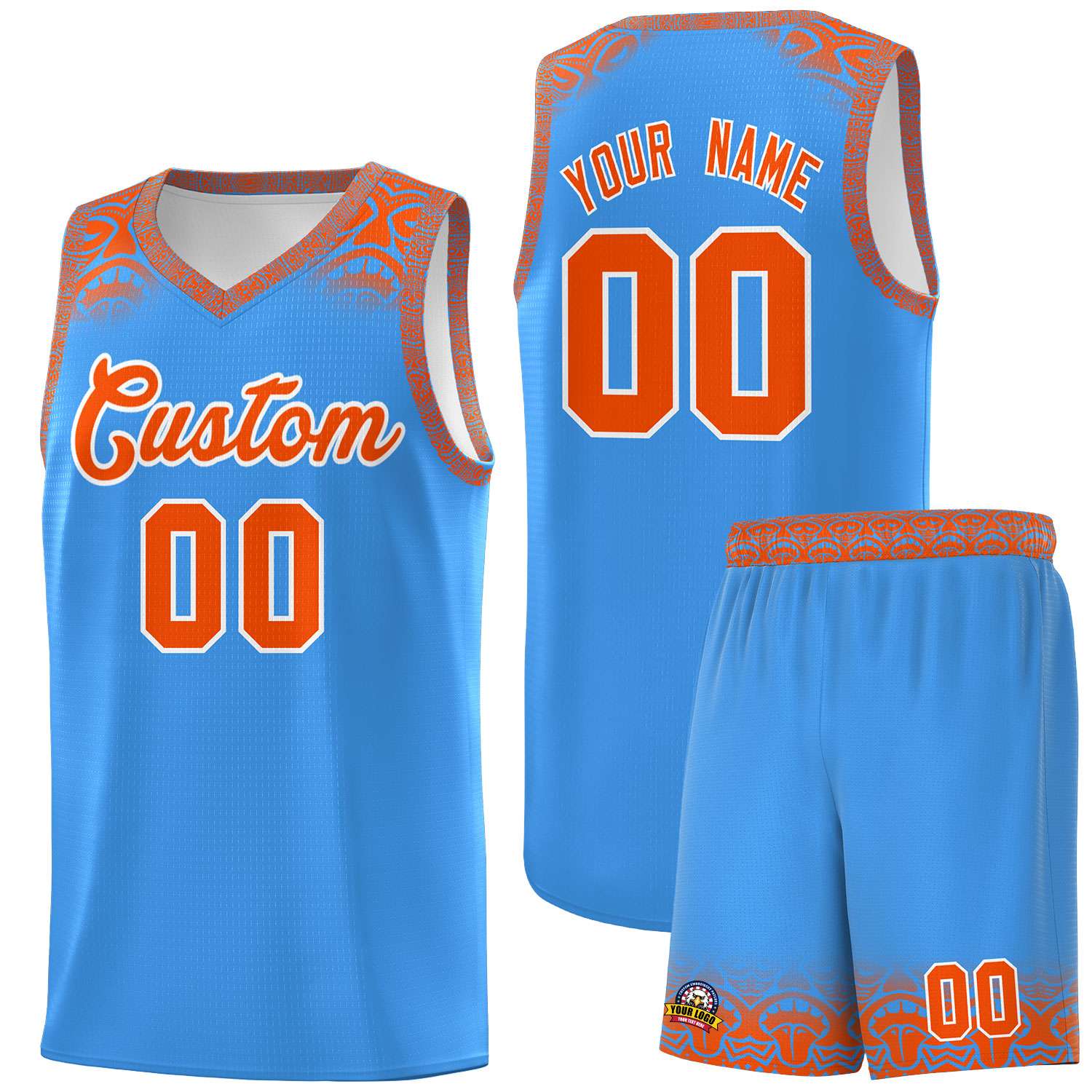 Custom Powder Blue Orange Personalized Indians Print Kits Sports Uniform Basketball Jersey|KXKSHOP