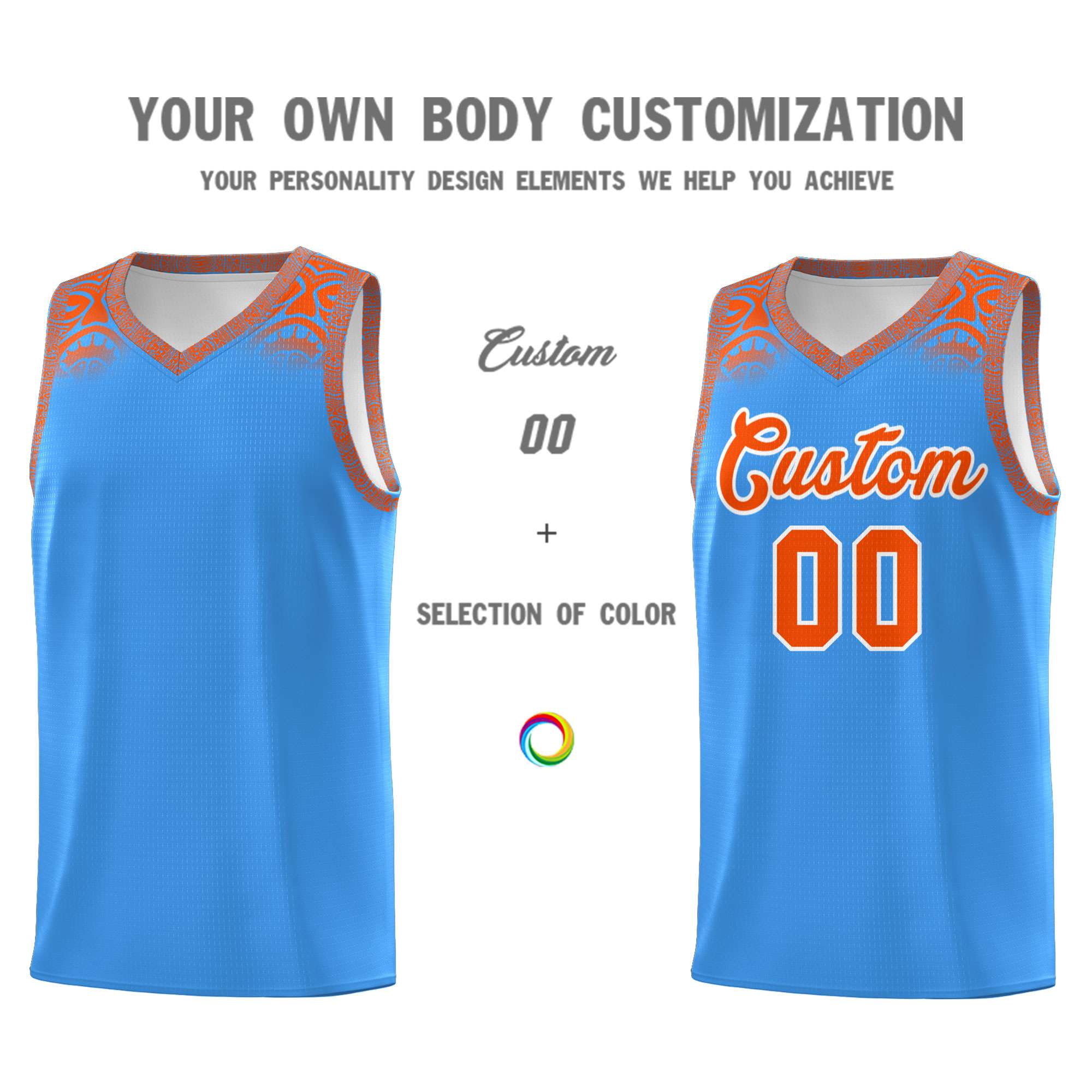 Custom Powder Blue Orange Personalized Indians Print Kits Sports Uniform Basketball Jersey|KXKSHOP