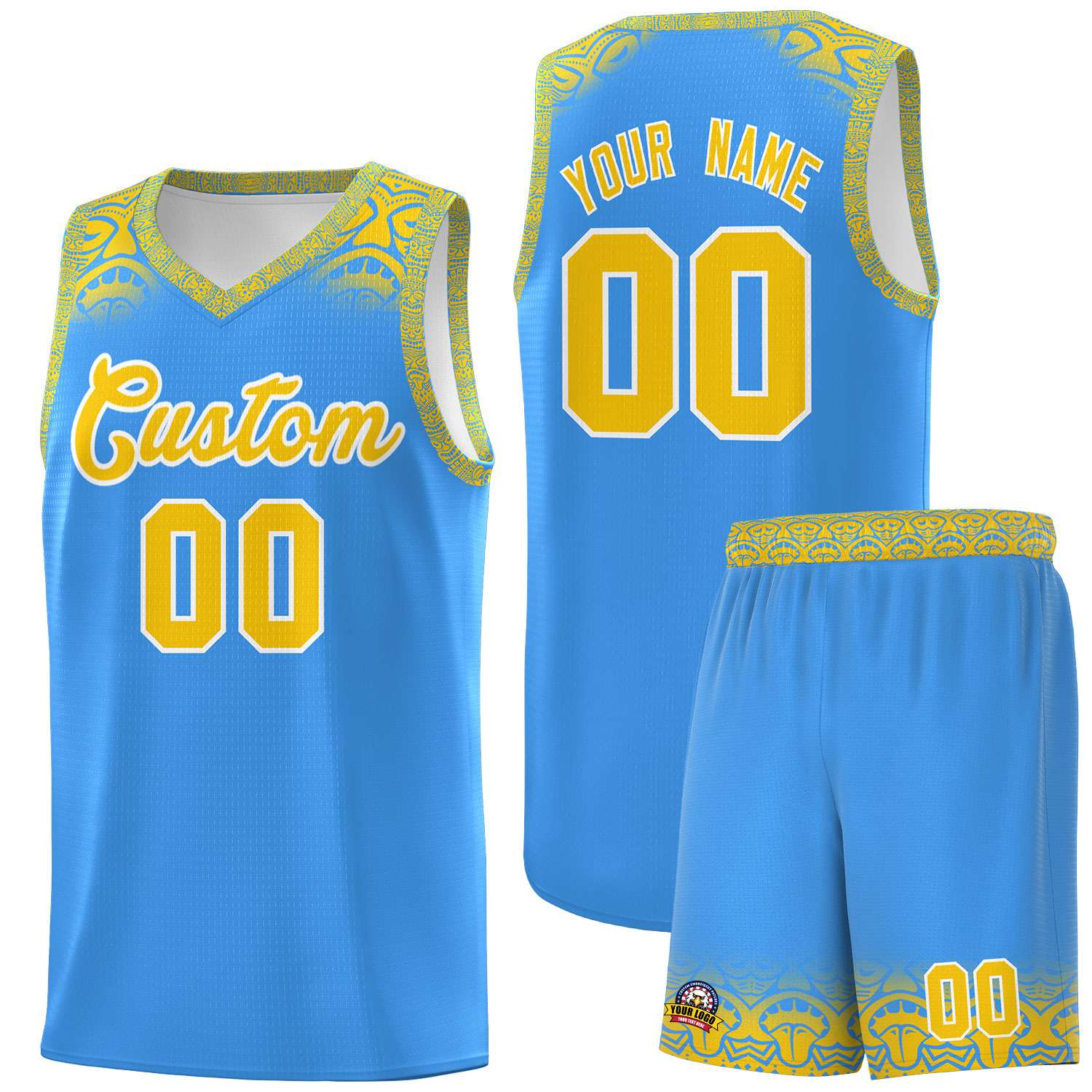 Custom Powder Blue Gold Personalized Indians Print Kits Sports Uniform Basketball Jersey|KXKSHOP