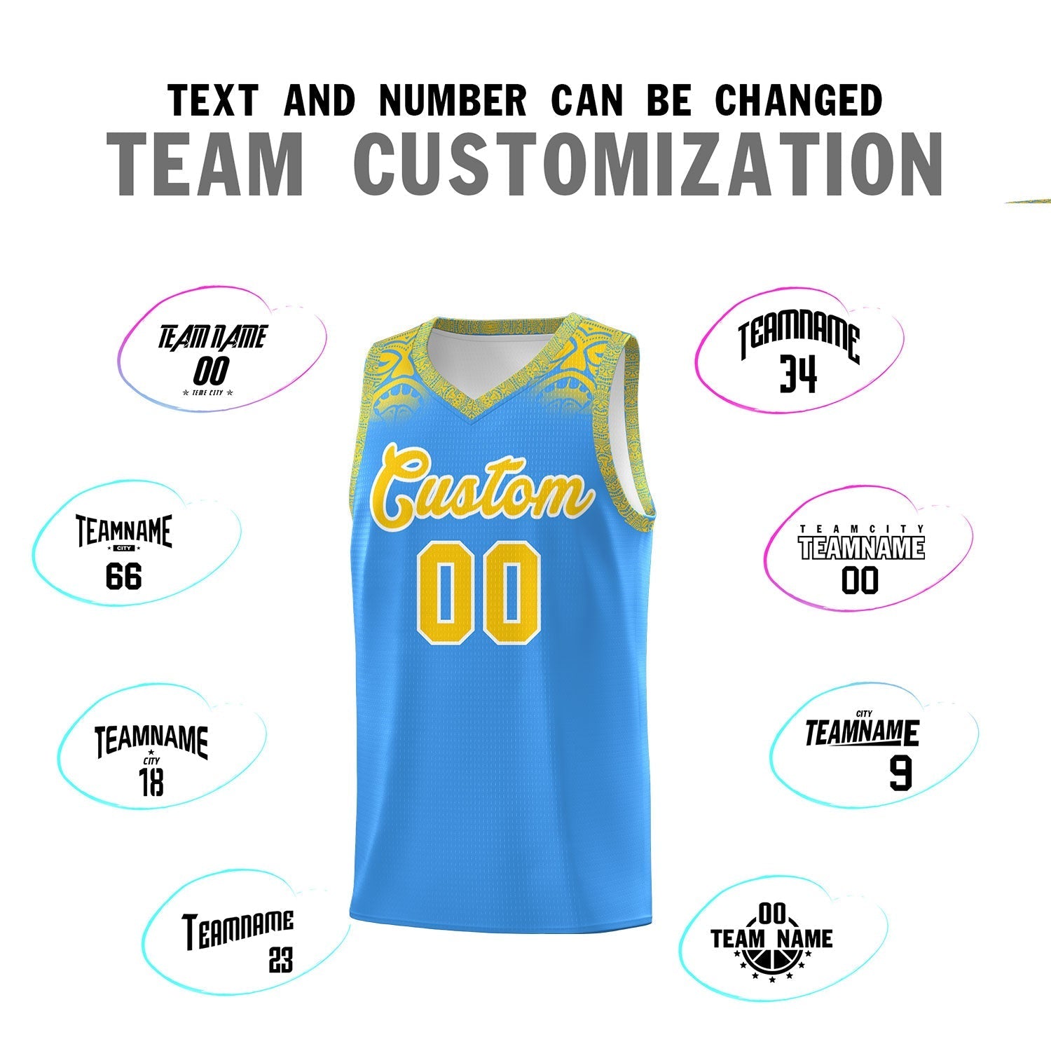 Custom Powder Blue Gold Personalized Indians Print Kits Sports Uniform Basketball Jersey|KXKSHOP