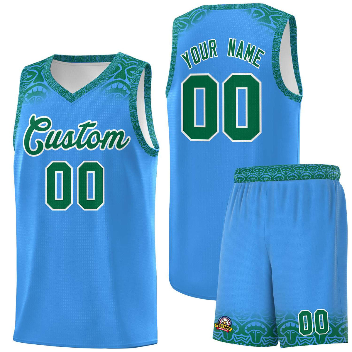 Custom Powder Blue Kelly Green Personalized Indians Print Kits Sports Uniform Basketball Jersey|KXKSHOP