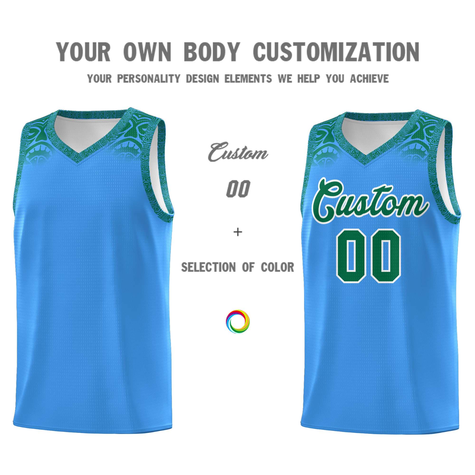 Custom Powder Blue Kelly Green Personalized Indians Print Kits Sports Uniform Basketball Jersey|KXKSHOP