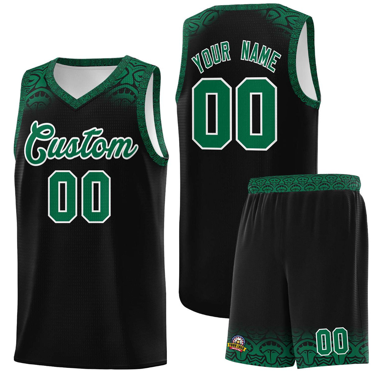 Custom Black Kelly Green Personalized Indians Print Kits Sports Uniform Basketball Jersey|KXKSHOP