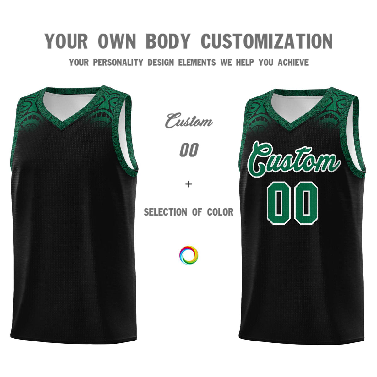 Custom Black Kelly Green Personalized Indians Print Kits Sports Uniform Basketball Jersey|KXKSHOP