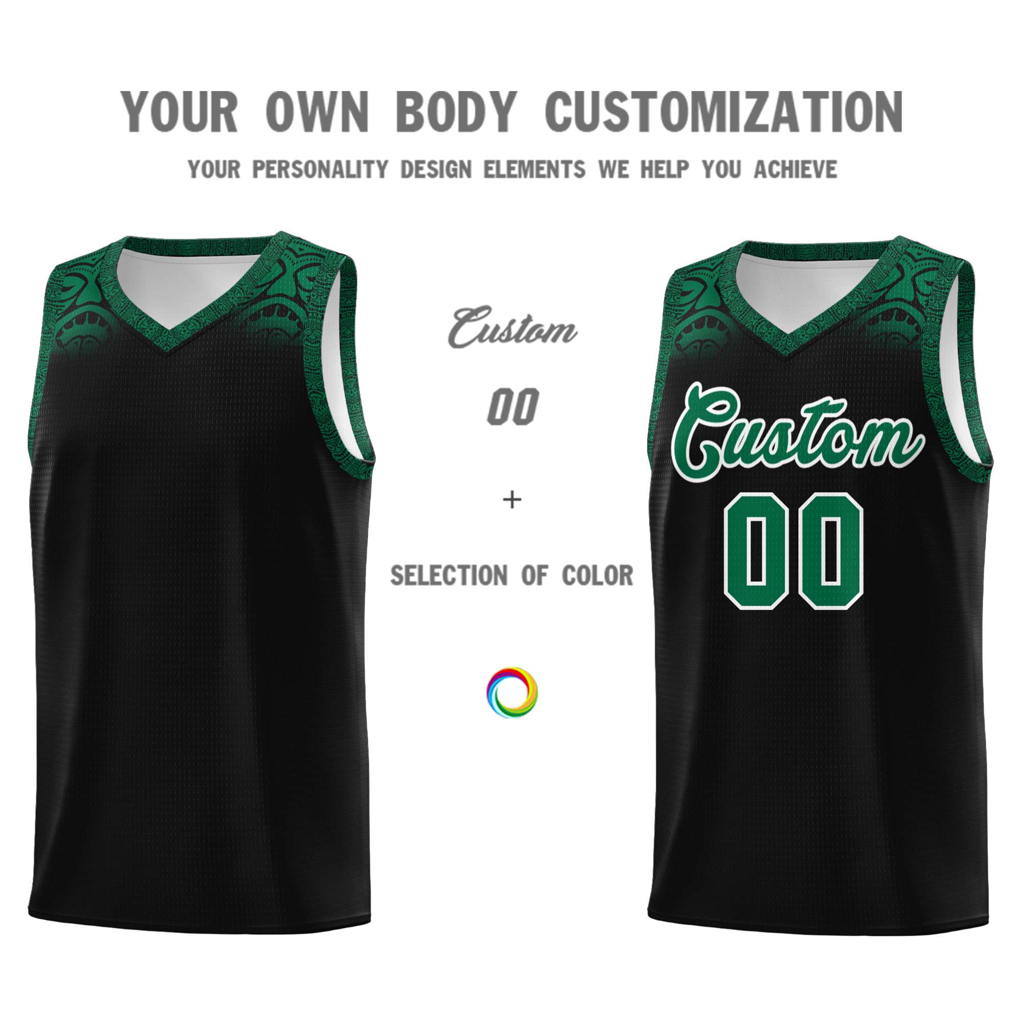 Custom Black Kelly Green Personalized Indians Print Kits Sports Uniform Basketball Jersey|KXKSHOP