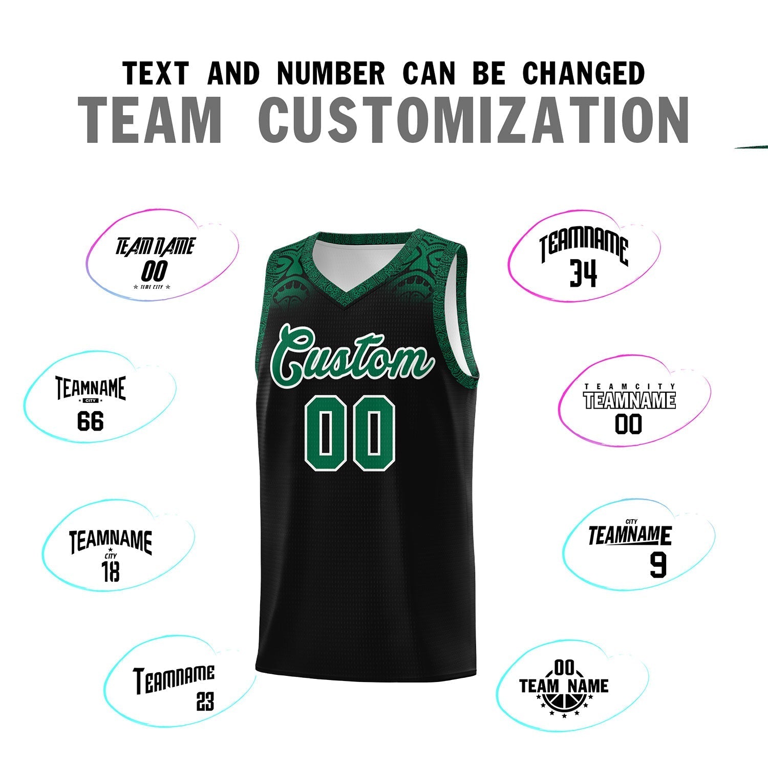 Custom Black Kelly Green Personalized Indians Print Kits Sports Uniform Basketball Jersey|KXKSHOP