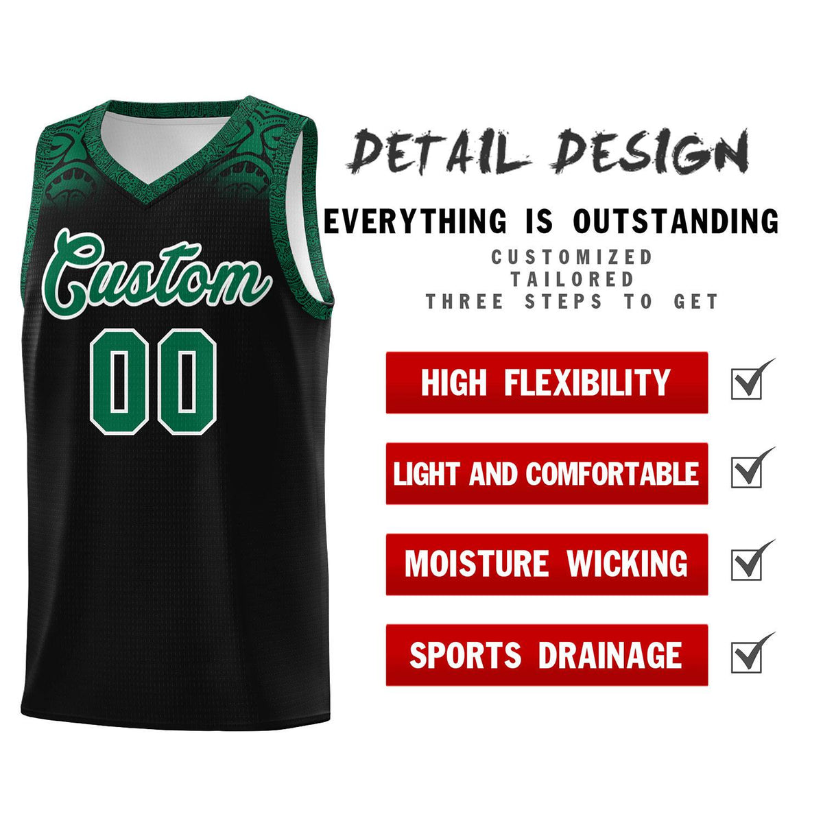 Custom Black Kelly Green Personalized Indians Print Kits Sports Uniform Basketball Jersey|KXKSHOP