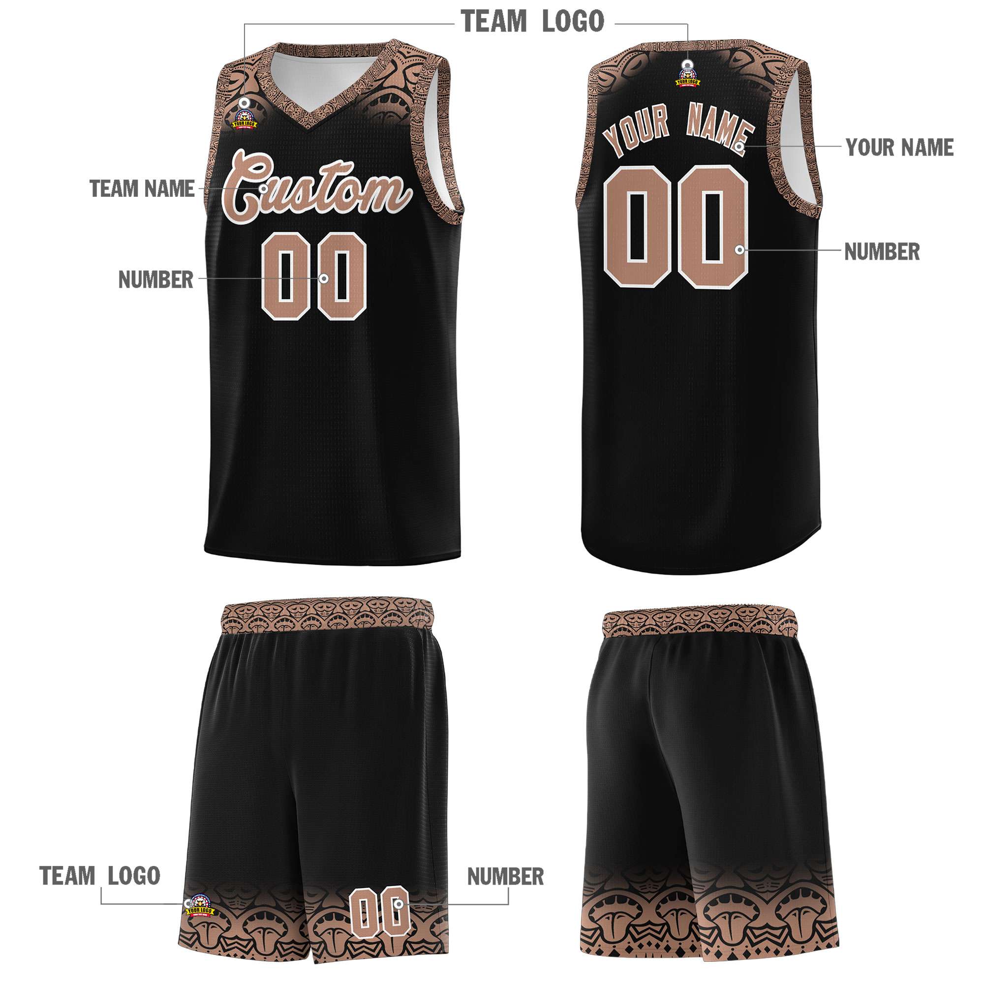 Custom Black Teabrown Personalized Indians Print Kits Sports Uniform Basketball Jersey|KXKSHOP