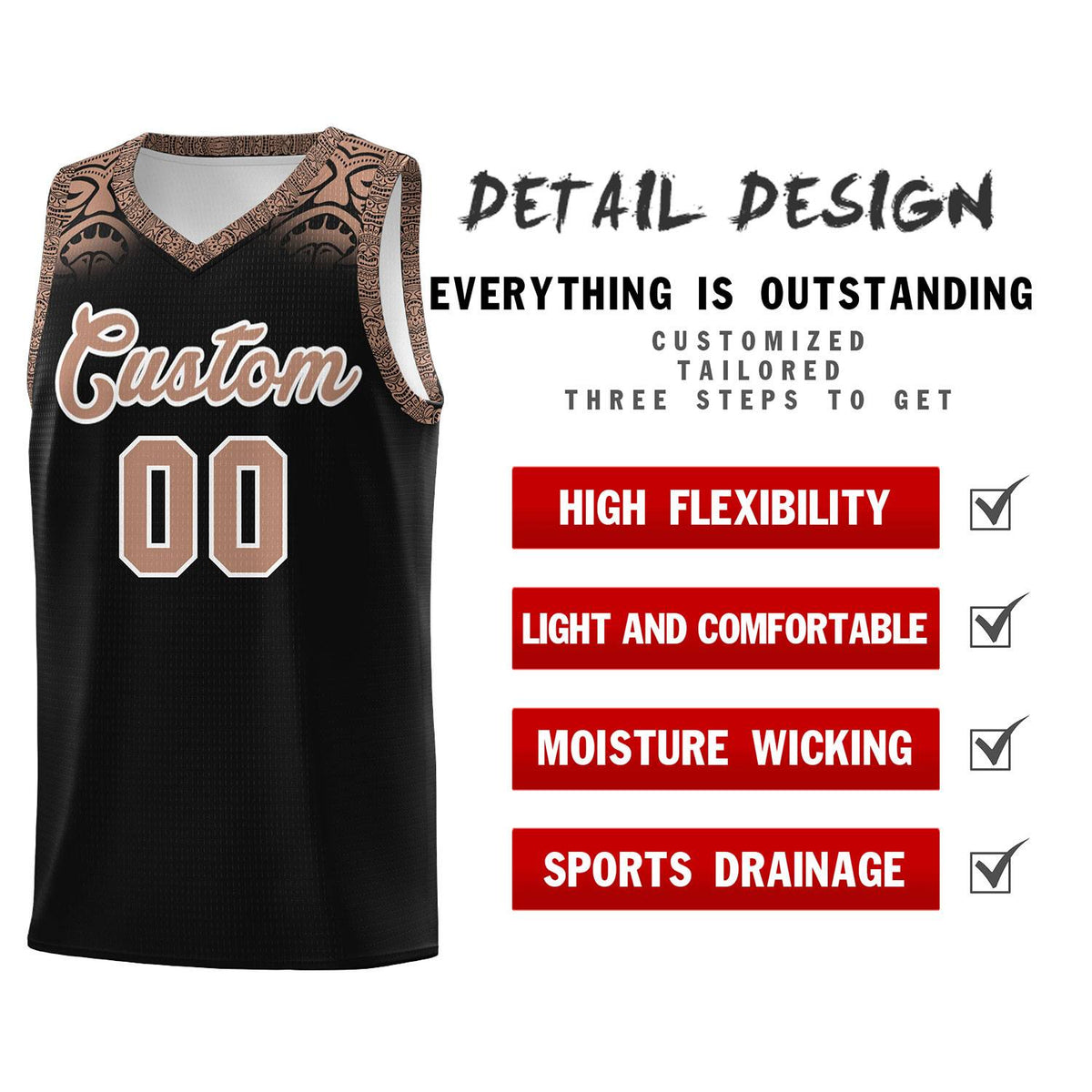Custom Black Teabrown Personalized Indians Print Kits Sports Uniform Basketball Jersey|KXKSHOP