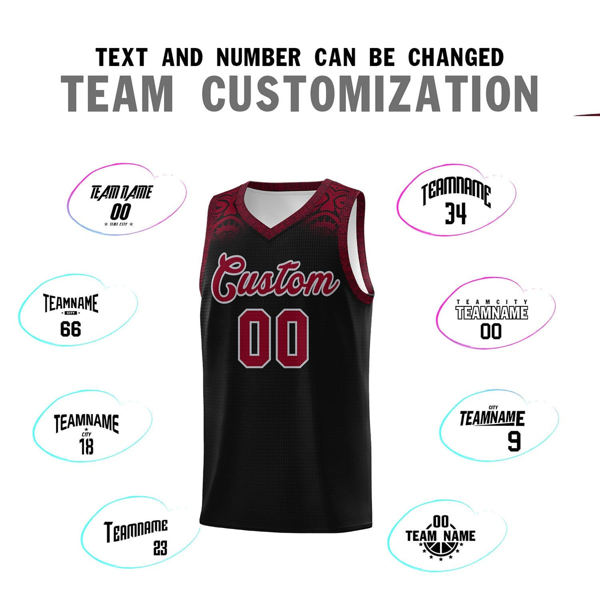 Custom Black Crimson Personalized Indians Print Kits Sports Uniform Basketball Jersey|KXKSHOP