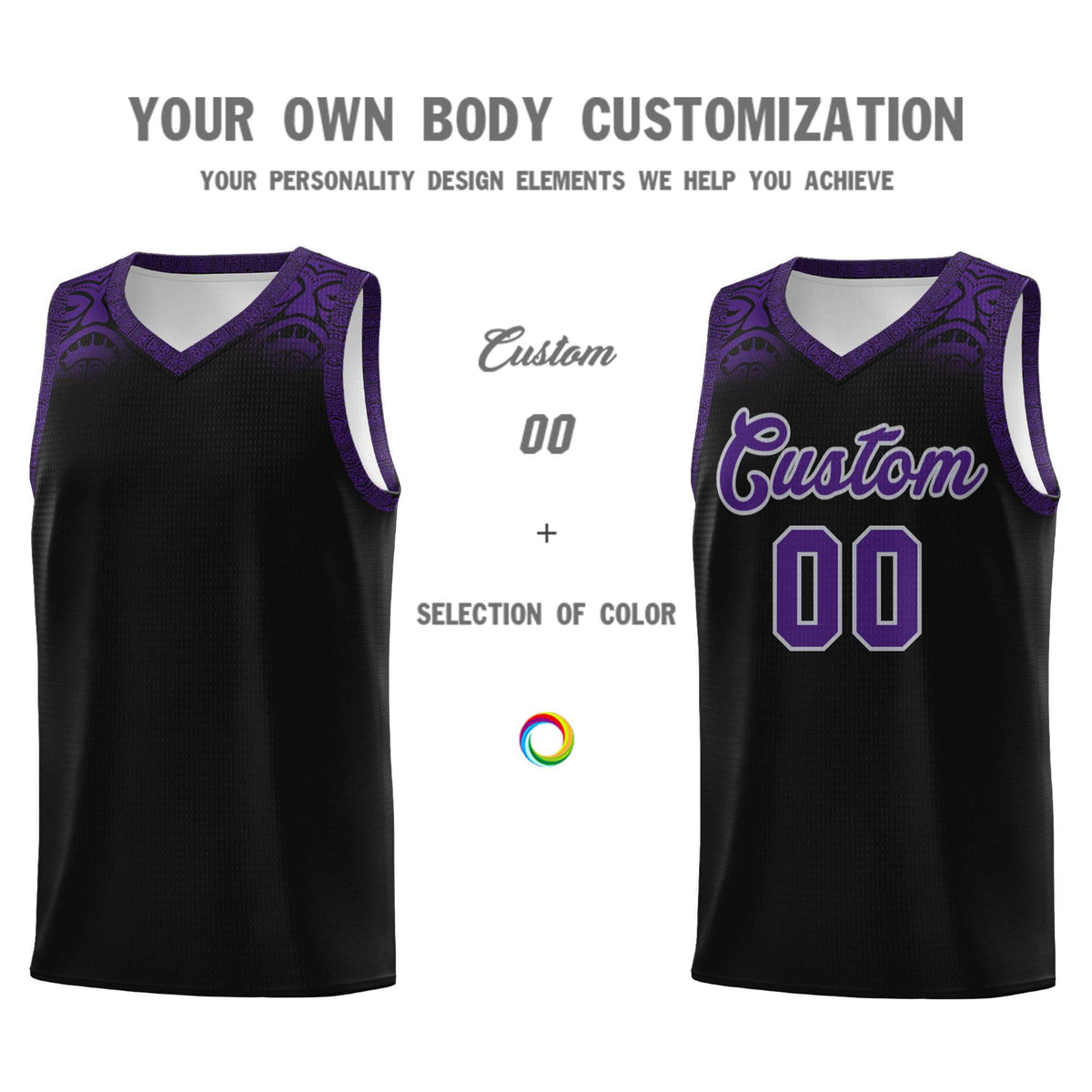 Custom Black Purple Personalized Indians Print Kits Sports Uniform Basketball Jersey|KXKSHOP