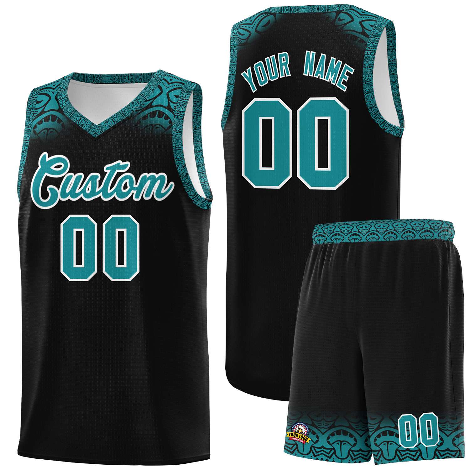 Custom Black Aqua Personalized Indians Print Kits Sports Uniform Basketball Jersey|KXKSHOP