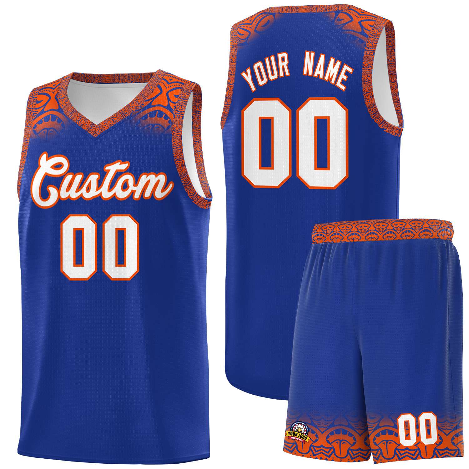 Custom Royal Orange Personalized Indians Print Kits Sports Uniform Basketball Jersey|KXKSHOP