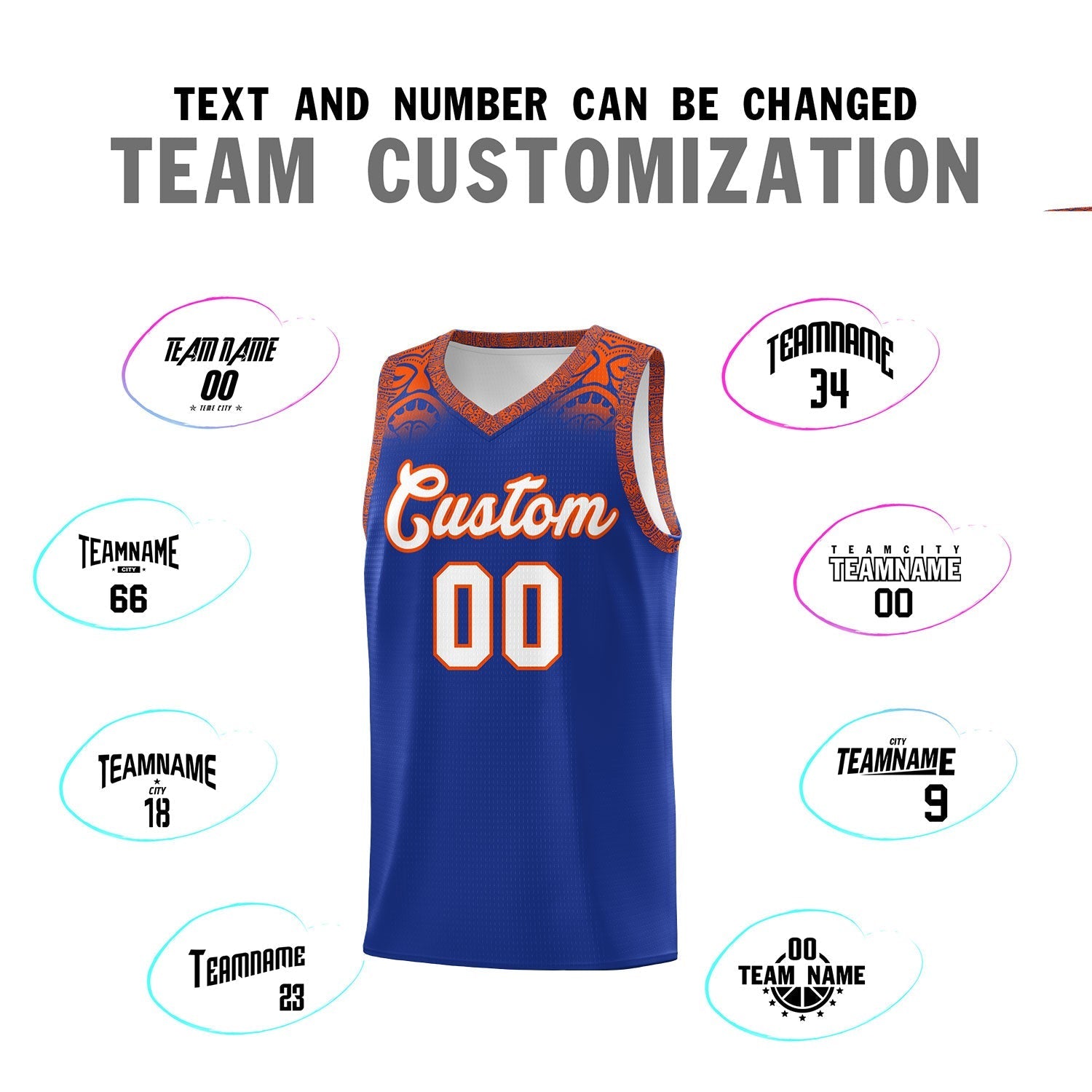 Custom Royal Orange Personalized Indians Print Kits Sports Uniform Basketball Jersey|KXKSHOP