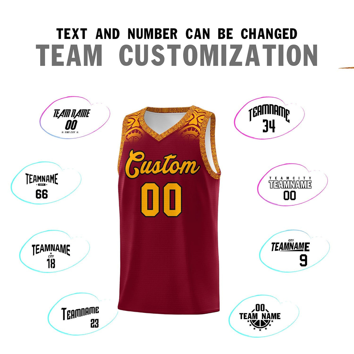 Custom Crimson Yellow Personalized Indians Print Kits Sports Uniform Basketball Jersey|KXKSHOP