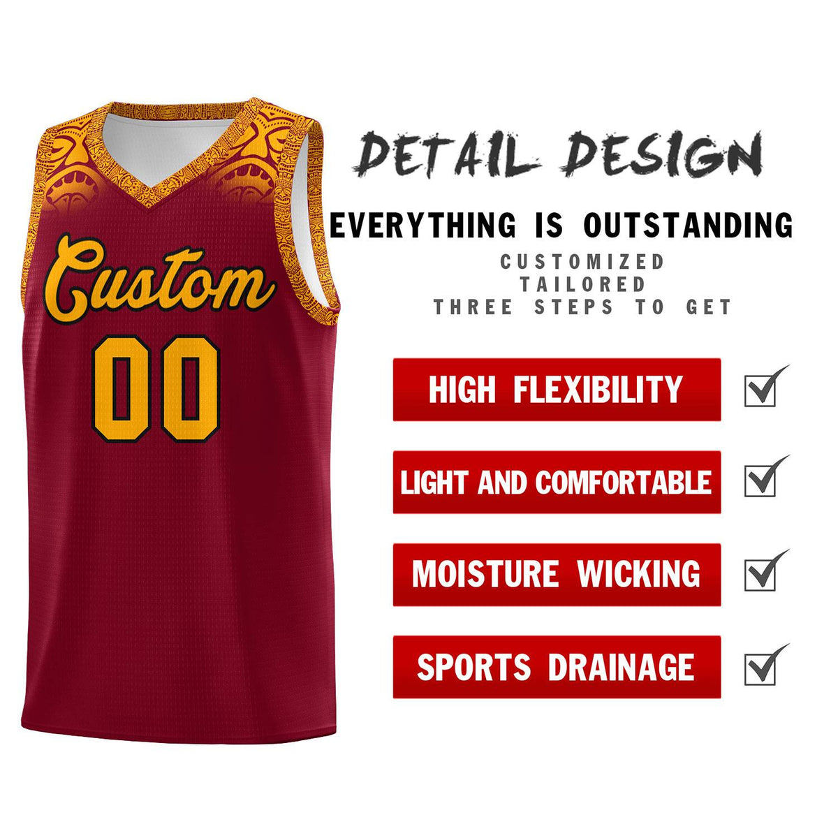 Custom Crimson Yellow Personalized Indians Print Kits Sports Uniform Basketball Jersey|KXKSHOP