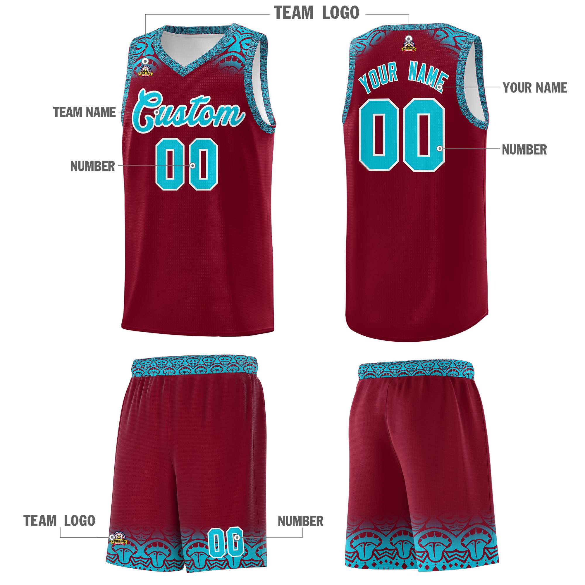 Custom Crimson Sky Blue Personalized Indians Print Kits Sports Uniform Basketball Jersey|KXKSHOP