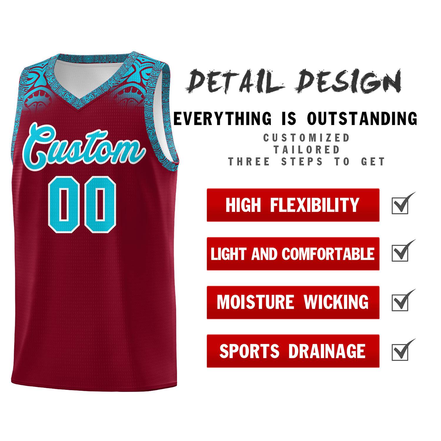 Custom Crimson Sky Blue Personalized Indians Print Kits Sports Uniform Basketball Jersey|KXKSHOP