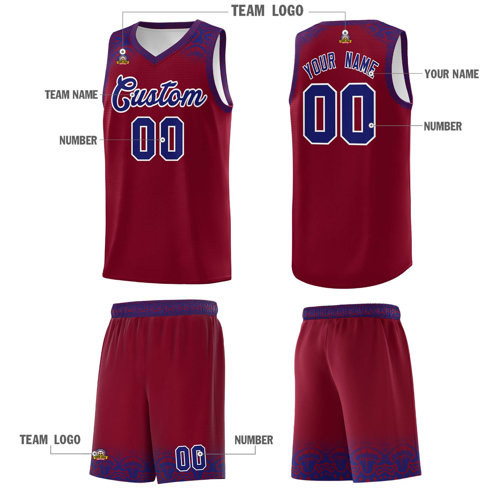 Custom Crimson Royal Personalized Indians Print Kits Sports Uniform Basketball Jersey|KXKSHOP