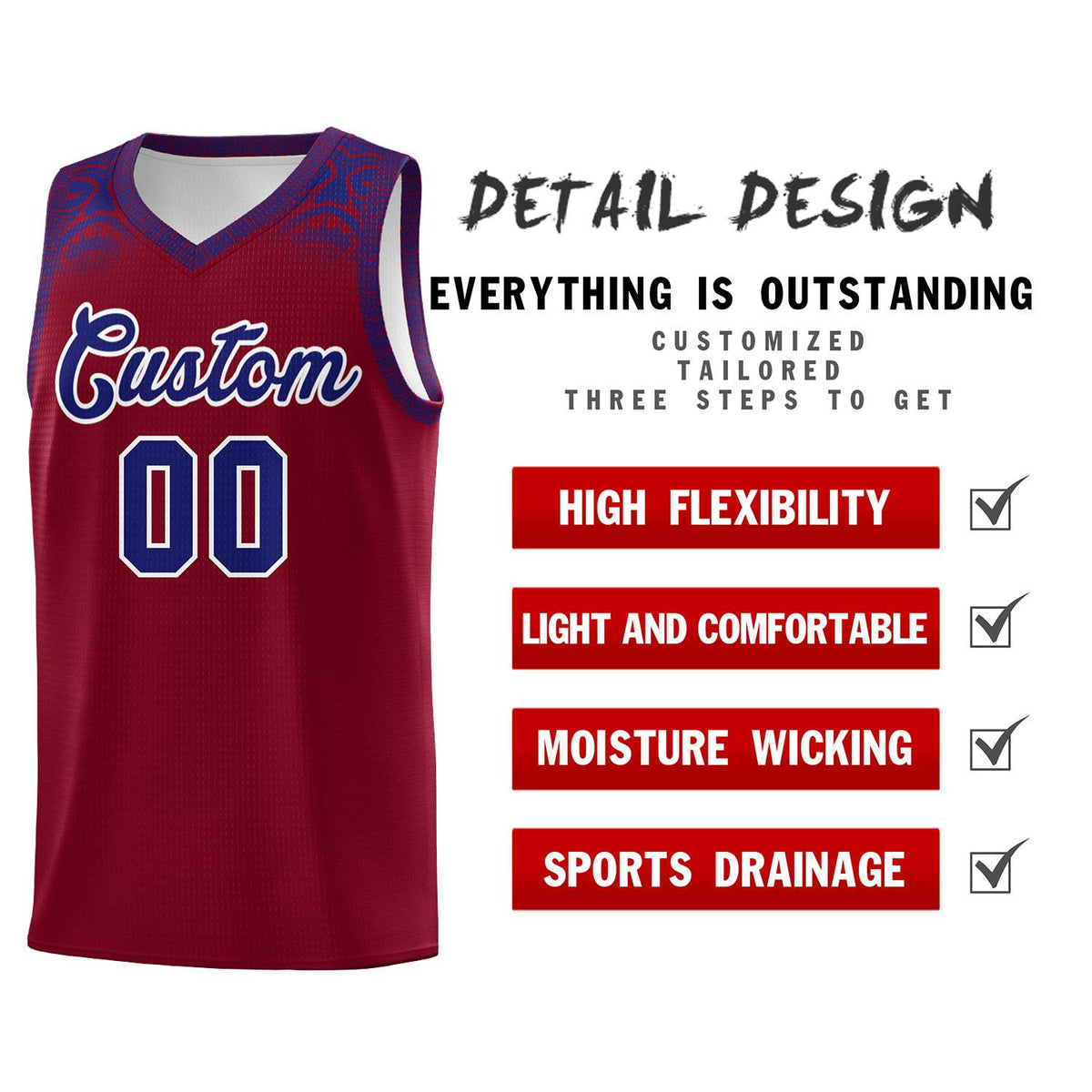Custom Crimson Royal Personalized Indians Print Kits Sports Uniform Basketball Jersey|KXKSHOP