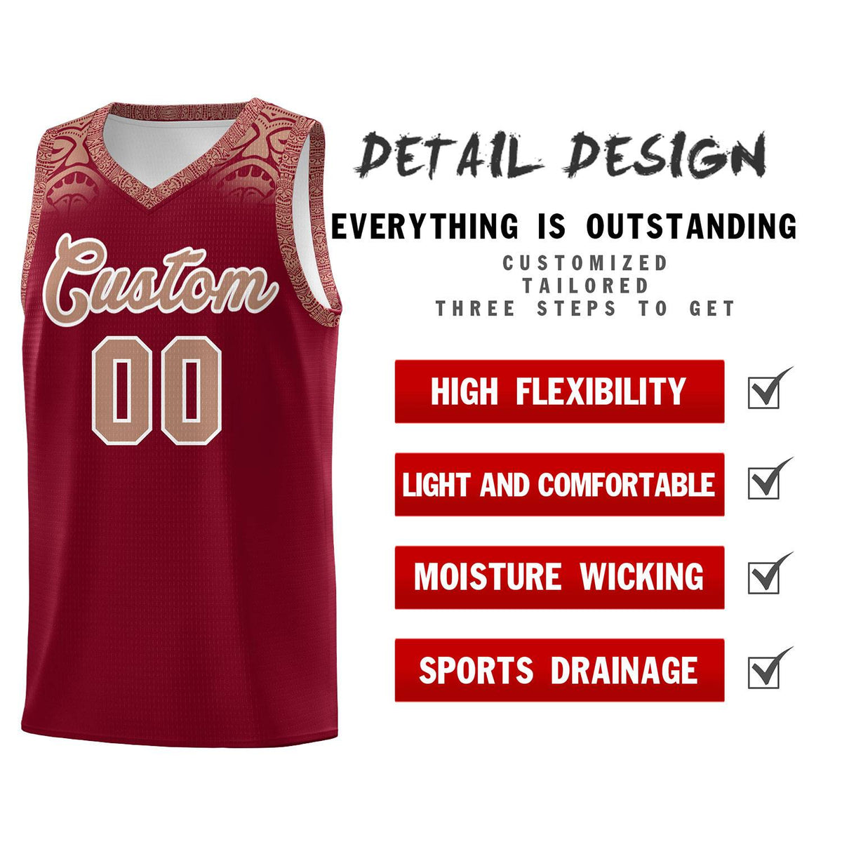 Custom Crimson Teabrown Personalized Indians Print Kits Sports Uniform Basketball Jersey|KXKSHOP