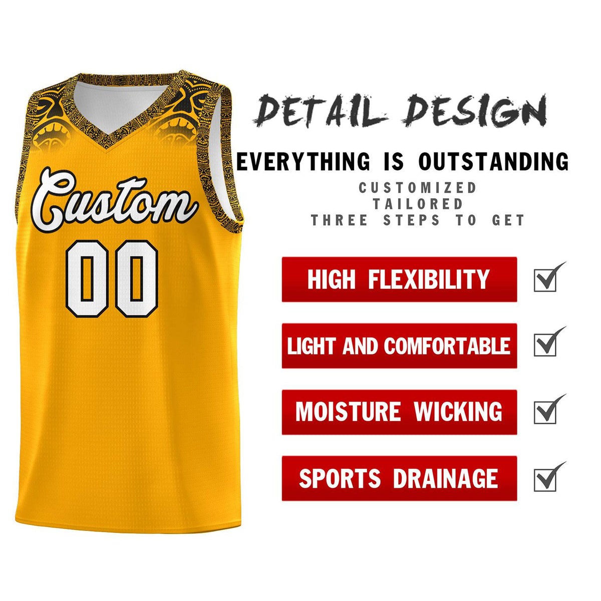 Custom Yellow Black Personalized Indians Print Kits Sports Uniform Basketball Jersey|KXKSHOP